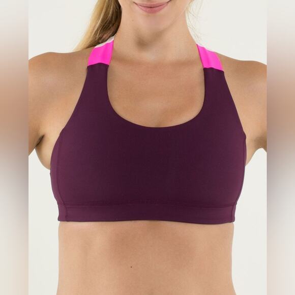 Lululemon All Sport Bra Plum/Pow Stripe Raspberry Glo Light - Picture 2 of 10